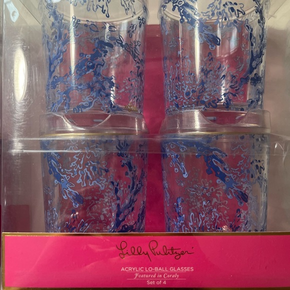 Lilly Pulitzer acrylic lowball glasses featured in CORALY two sets of 4 nwt - Picture 6 of 7